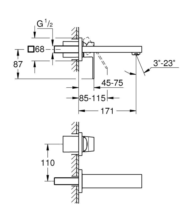 Grohe Eurocube Ankastre Lavabo Bataryası (Sıva Üstü Grubu) Krom 19895000 - 2