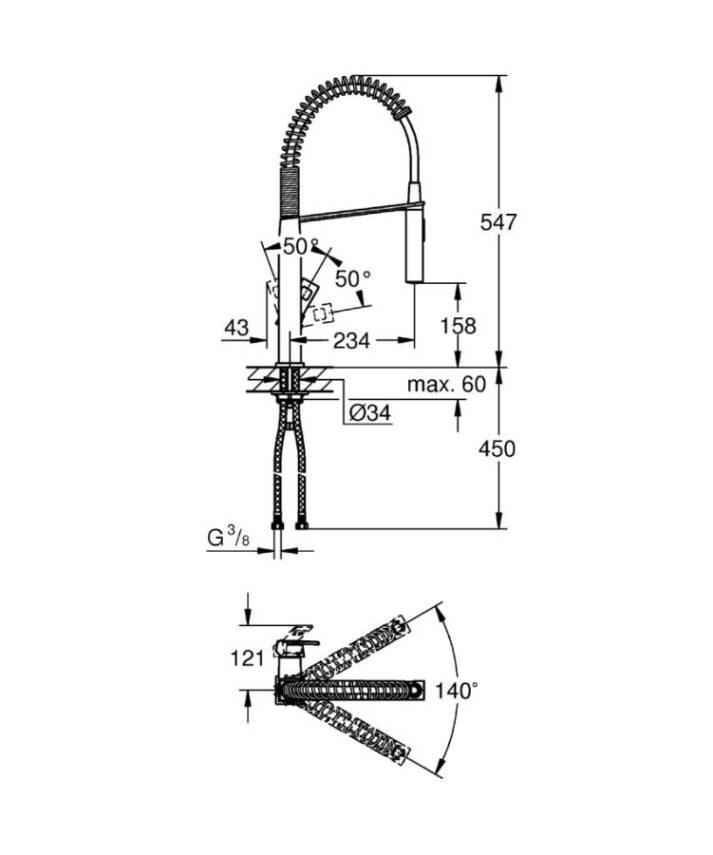 Grohe Eurocube Spiralli Eviye Bataryası Krom 31395000 - 2