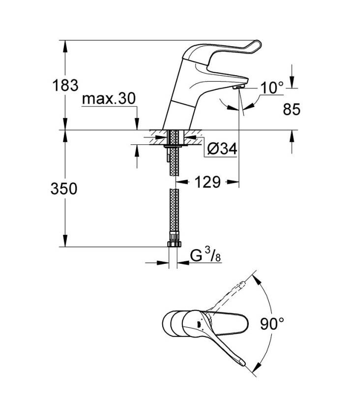 Grohe Euroeco Engelli Lavabo Bataryası Krom 32790000 - 2
