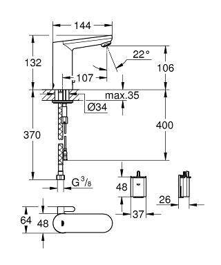 Grohe Eurosmart Cosmopolitan E Fotoselli Lavabo Bataryası (Çift Su Girişli Pilli Sıcak Soğuk Su Ayarlı) 36327001 - 3