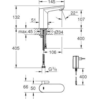 Grohe Eurosmart Cosmopolitan E Fotoselli Lavabo Bataryası (Elektrikli Çift Su Girişli) 36325002 - 2