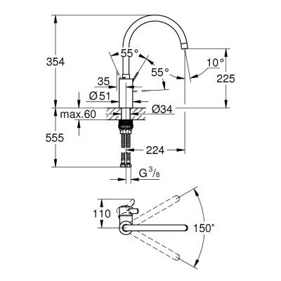 Grohe EuroSmart Cosmopolitan Eviye Bataryası 32843002 - 3