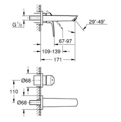 Grohe Eurosmart Duvardan Ankastre Lavabo Bataryası (Sıva Üstü Grubu) 29337003 - 4