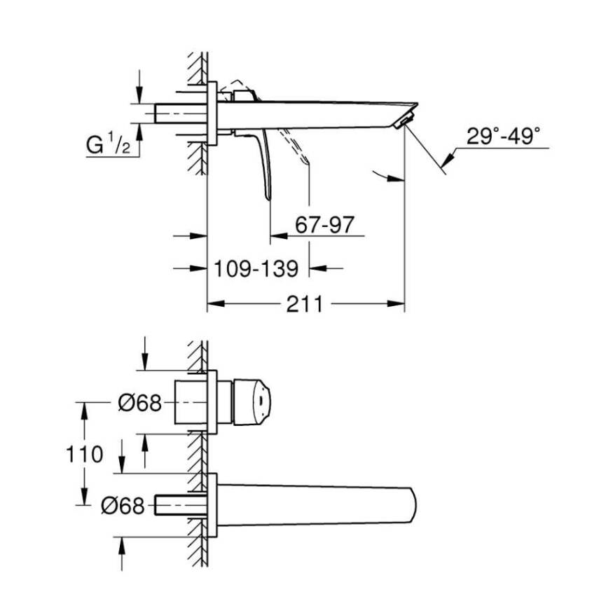 Grohe Eurosmart Duvardan Ankastre Lavabo Bataryası (Sıva Üstü Grubu) M-Boy Krom 2933830D - 2