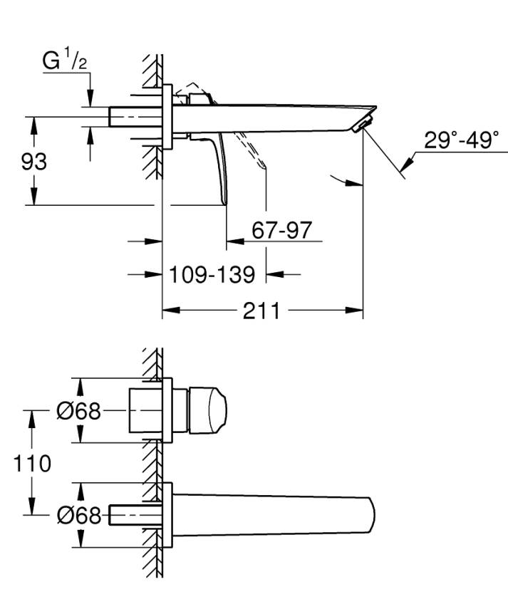 Grohe Eurosmart Duvardan Ankastre Lavabo Bataryası (Sıva Üstü Grubu) M-Boy Mat Siyah 293382433 - 4