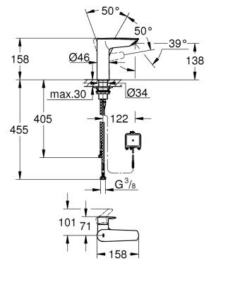 Grohe Eurosmart Fotoselli ve Manuel Kullanım Lavabo Bataryası (Pilli, Çift Su Girişli), Mat Siyah 239752433 - 5