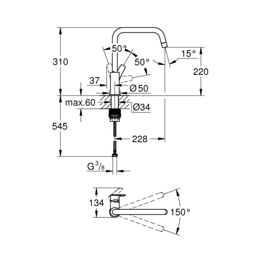 Grohe Eurosmart Kuğu Borulu Eviye Bataryası 30567000 - 5
