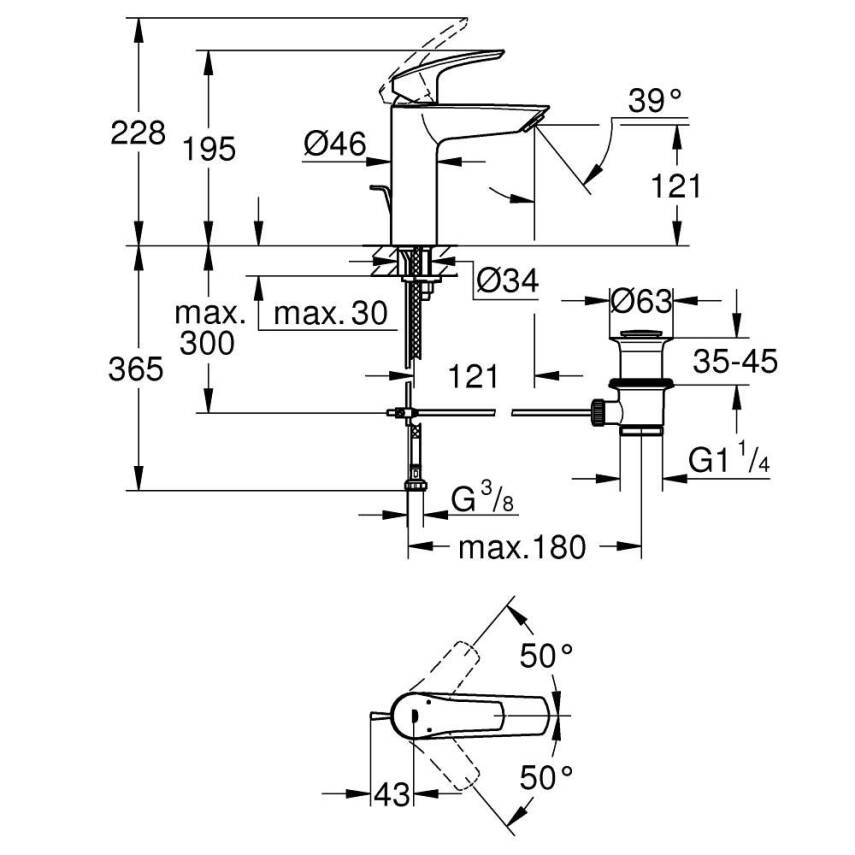 Grohe Eurosmart Lavabo Bataryası Sifon Kumandalı 23322003 - 4