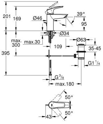 Grohe Eurosmart Lavabo Bataryası (Sifon Kumandalı) Mat Siyah 332652433 - 5