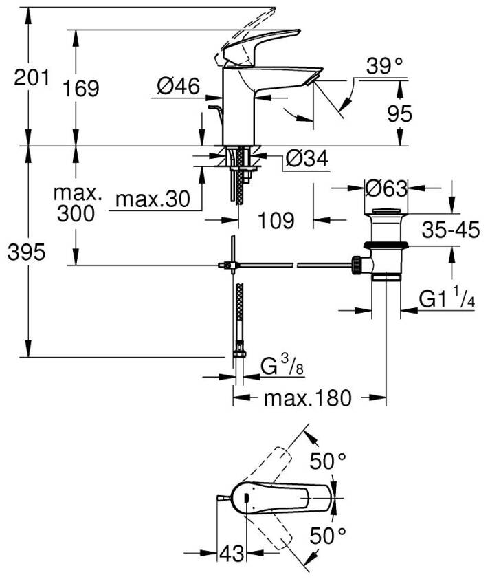 Grohe Eurosmart Lavabo Bataryası (Sifon Kumandalı) Mat Siyah 332652433 - 5