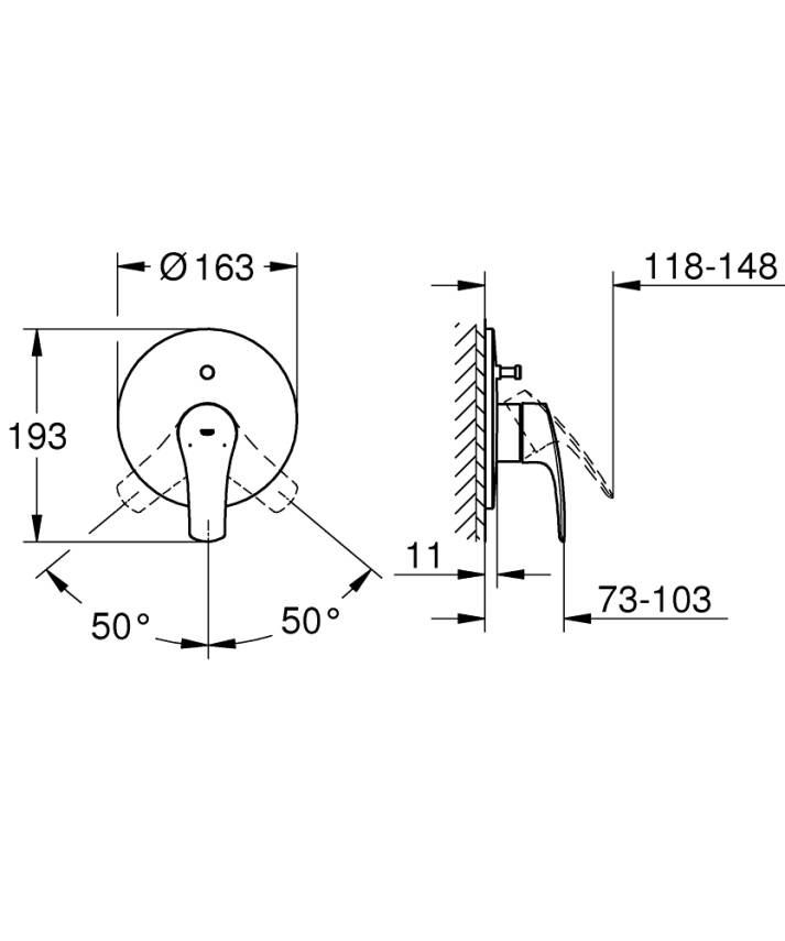 Grohe Eurosmart Ankastre Banyo/Duş Bataryası (Sıva Üstü Grubu), Mat Siyah 194502433 - 5