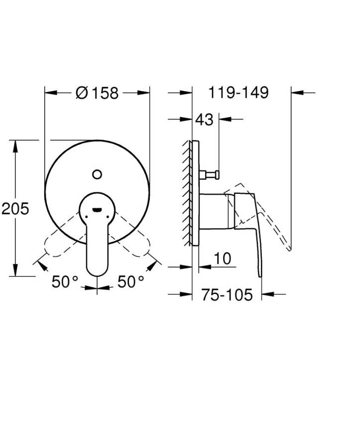 Grohe Eurostyle Cosmopolitan Ankastre Banyo Duş Bataryası (Sıva Üstü Grubu), 2 Yollu Krom 24052002 - 4