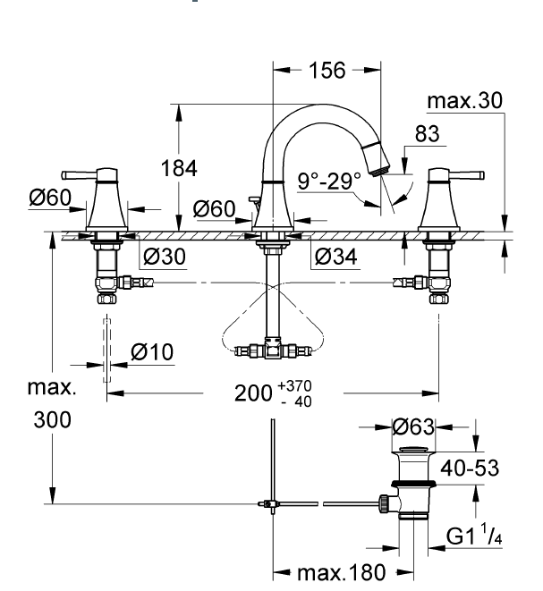 Grohe Grandera Üç Delikli Lavabo Bataryası Krom 20417000 - 2
