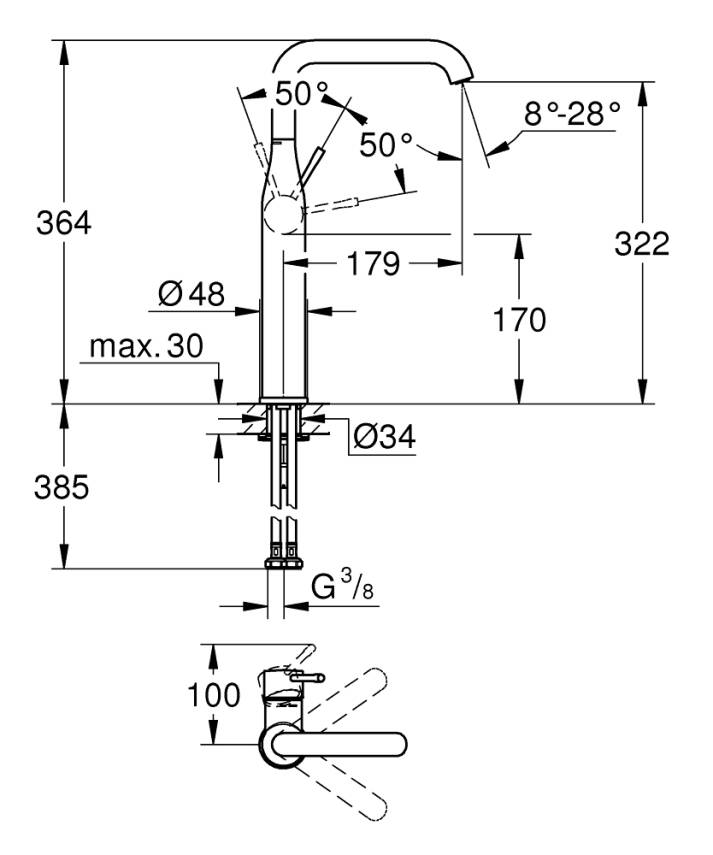 Grohe Grohe Essence Çanak Lavabo Bataryası (XL-Boy), Mat Siyah 24170KF1 - 4