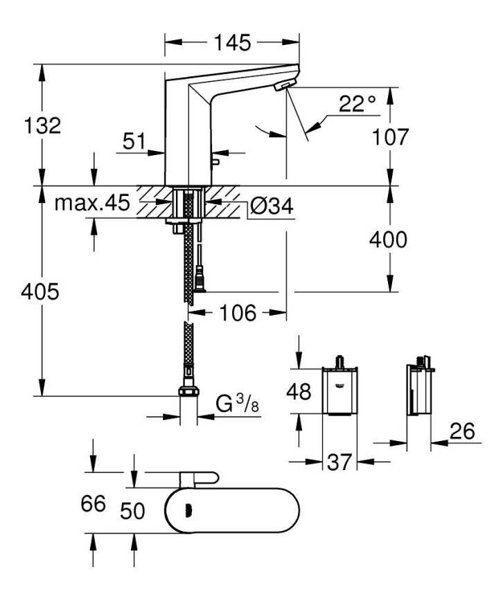 Grohe Grohe Get E Fotoselli Lavabo Bataryası (Pilli, Çift Su Girişli) Krom 36366002 - 5
