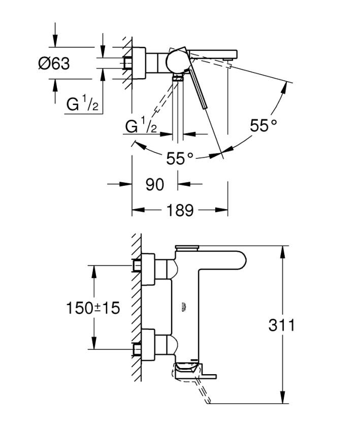 Grohe Plus Banyo Bataryası Krom 33553003 - 2