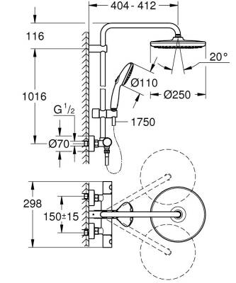 Grohe Grohe Tempesta System 250 Duvara Monte Termostatik Bataryalı Duş Kolonu, Mat Siyah 266702431 - 5