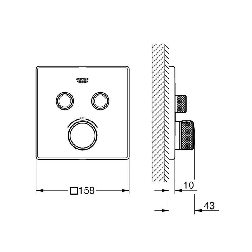 Grohe Grohtherm SmartControl Akış Kontrollü Ankastre Termostatik Banyo Bataryası (2 Yollu Sıva Üstü Grubu) Fırçalı Sert Grafit 29124AL0 - 2