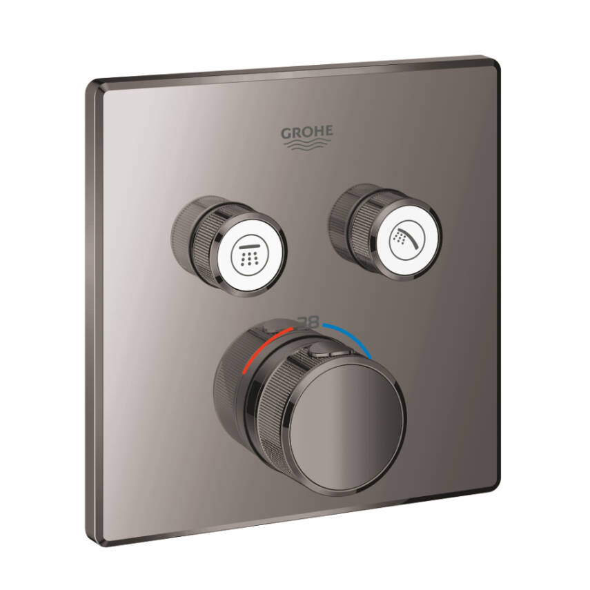 Grohe Grohtherm SmartControl Akış Kontrollü Ankastre Termostatik Banyo Bataryası (2 Yollu Sıva Üstü Grubu) Sert Grafit 29124A00 - 1