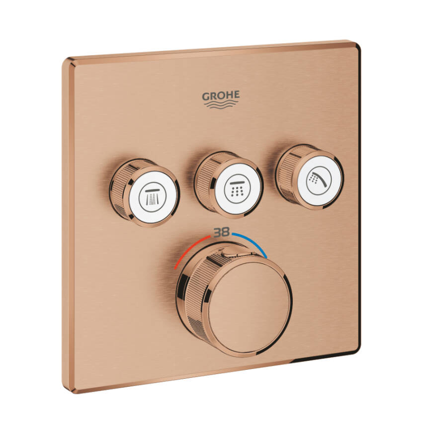 Grohe Grohtherm SmartControl Akış Kontrollü Ankastre Termostatik Banyo Bataryası (3 Yollu Sıva Üstü Grubu) Fırçalı Bakır 29126DL0 - 1
