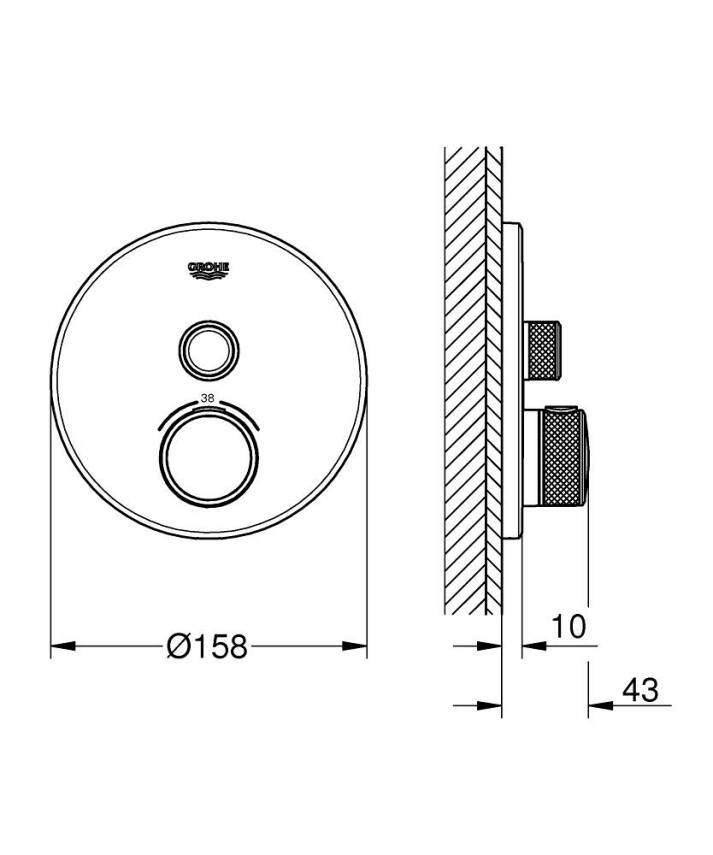 Grohe Grohtherm SmartControl Ankastre Termostatik Duş Bataryası (Sıva Üstü Grubu), Fırçalı Sert Grafit 29118AL0 - 2