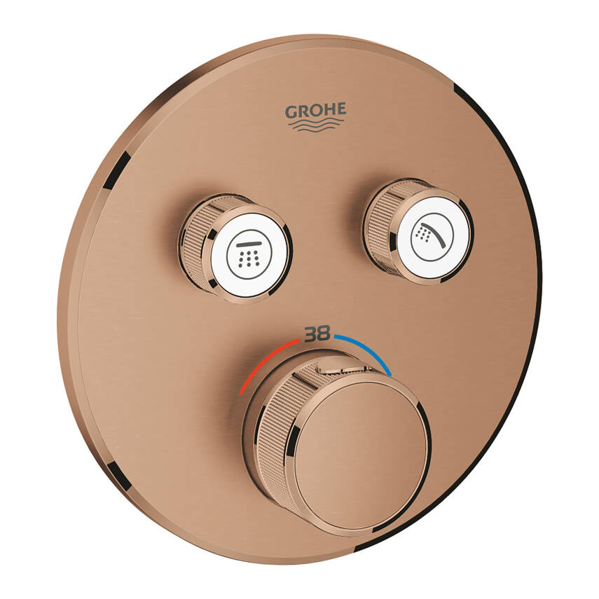 Grohe Grohtherm SmartControl Çift Valfli Akış Kontrollü Ankastre Termostatik Banyo Bataryası (Sıva Üstü Grubu) Fırçalı Bakır 29119DL0 - 1