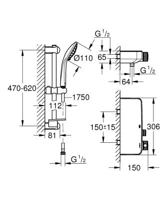 Grohe Grohtherm SmartControl Termostatik Duş Bataryası ve Sürgülü El Duş Takımı Krom 34720000 - 3