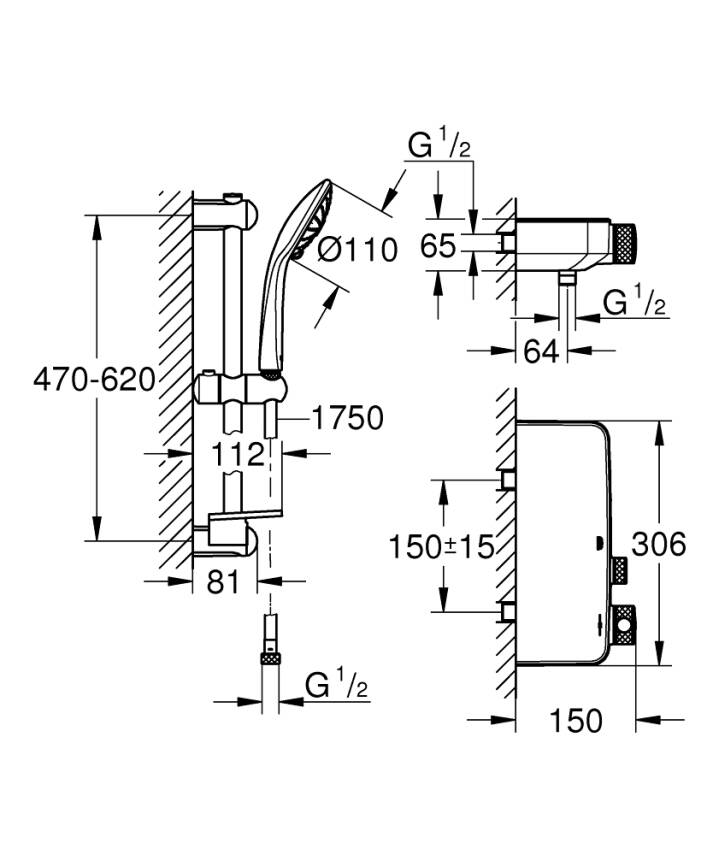 Grohe Grohtherm SmartControl Termostatik Duş Bataryası ve Sürgülü El Duş Takımı Krom 34720000 - 3