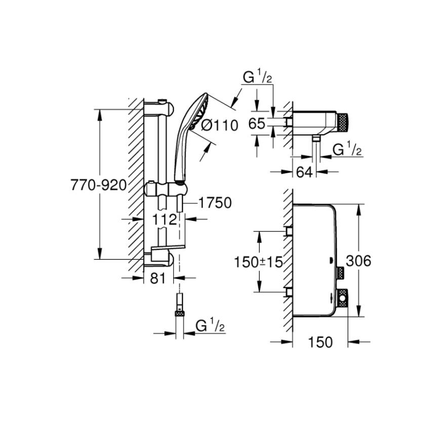 Grohe Grohtherm SmartControl Termostatik Duş Bataryası ve Sürgülü El Duş Takımı Krom 34721000 - 4