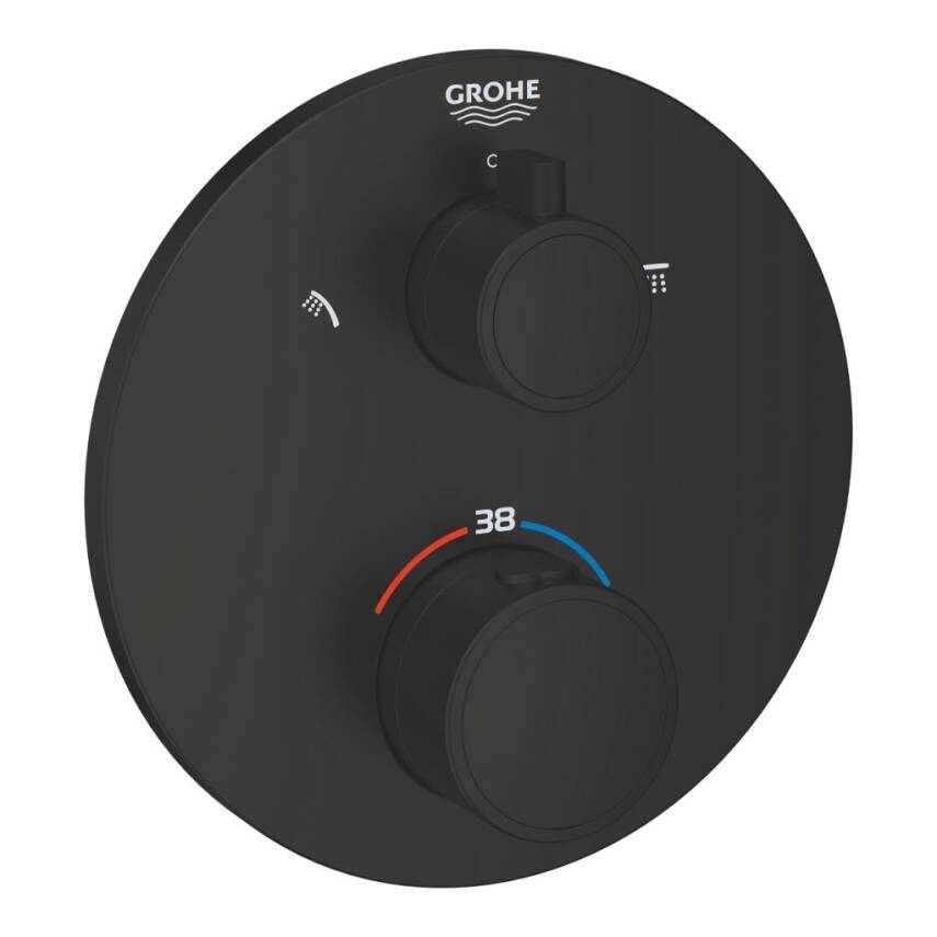 Grohe Grohtherm Termostatik Banyo/Duş Bataryası (Sıva Üstü Grubu), 2 Yollu, Mat Siyah 1022082430 - 1