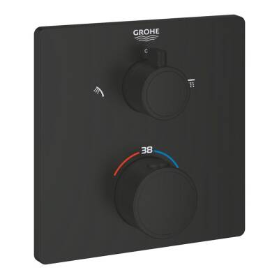Grohe Grohtherm Termostatik Banyo/Duş Bataryası (Sıva Üstü Grubu), 2 Yollu, Mat Siyah 1022092430 - 1