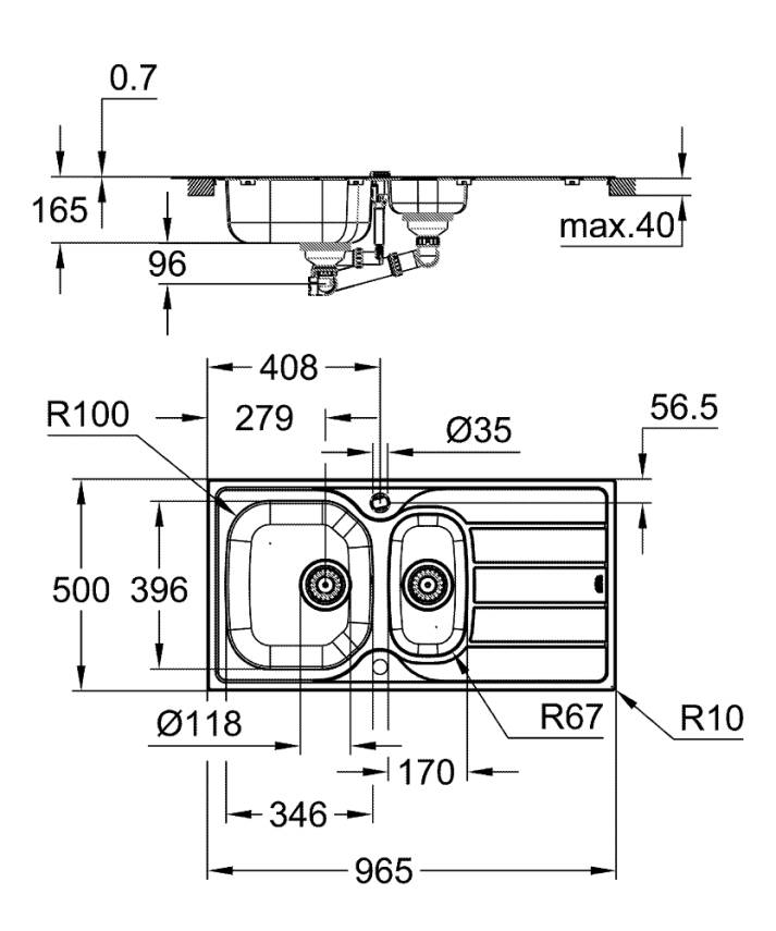 Grohe K200 Damlalıklı 1,5 Gözlü Eviye Paslanmaz Çelik (96,5x50 cm) 31564SD1 - 4
