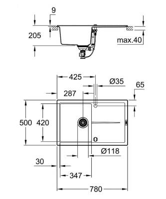 Grohe K400 Kompozit Damlalıklı 1 Gözlü Eviye Granit Siyah 31639AP0 - 3