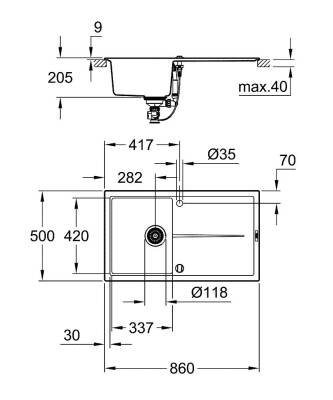 Grohe K400 Kuvars Kompozit Eviye 50 -C 86/50, Granit Siyah Rengi 31640AP0 - 3