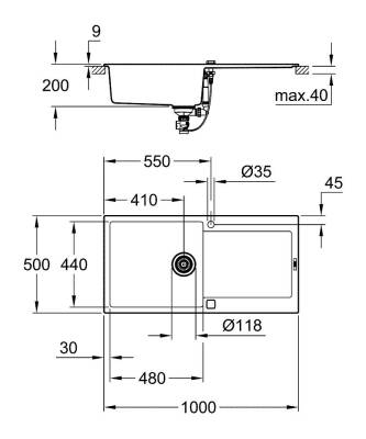 Grohe K500 Kompozit Damlalıklı Tek Gözlü Eviye Granit Siyah 31645AP0 - 3