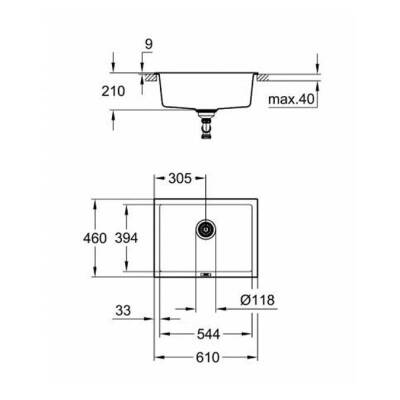 Grohe K700U Kompozit Tek Gözlü Eviye, Granit Siyah 31655AP0 - 2