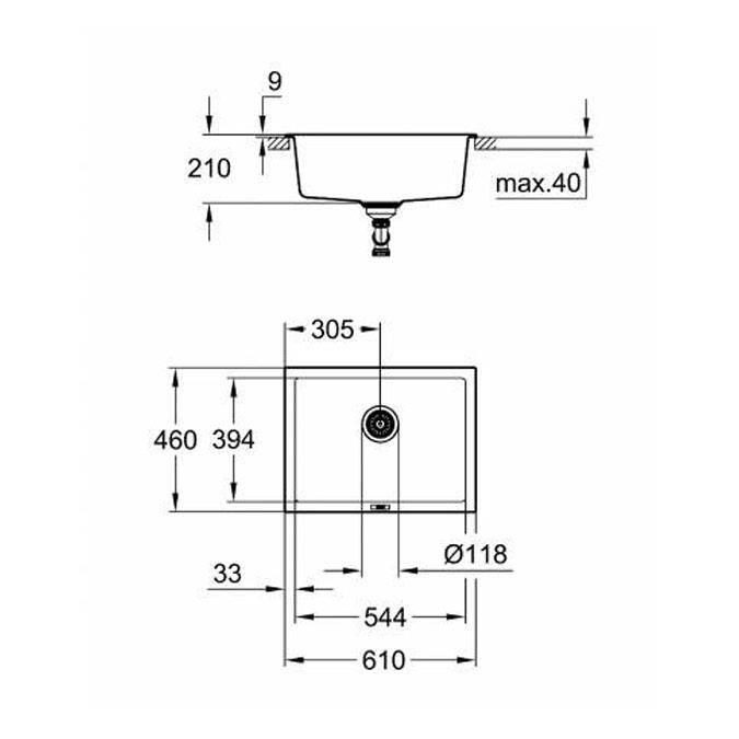 Grohe K700U Kompozit Tek Gözlü Eviye, Granit Siyah 31655AP0 - 2