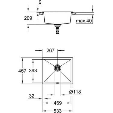 Grohe K700U Kuvars Kompozit Eviye 70 -C 61/45,7, Granit Siyah Rengi 31655AP0 - 5