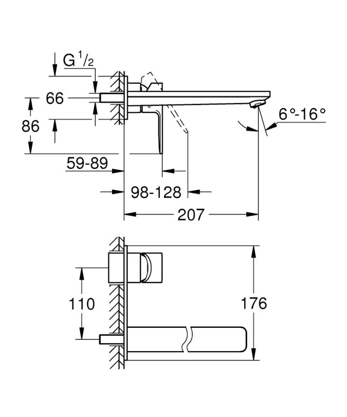 Grohe Lineare Ankastre 2 Delikli Lavabo Bataryası (Sıva Üstü Grubu) Fırçalı Sert Grafit 23444AL1 - 2