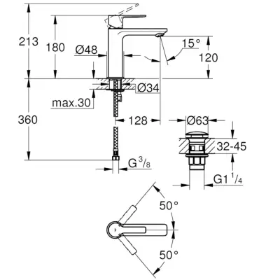 Grohe Lineare Lavabo Bataryası, Paslanmaz Çelik 23106DC1 - 2