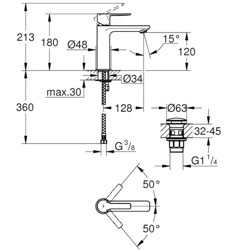 Grohe Lineare Lavabo Bataryası, Paslanmaz Çelik 23106DC1 - 2