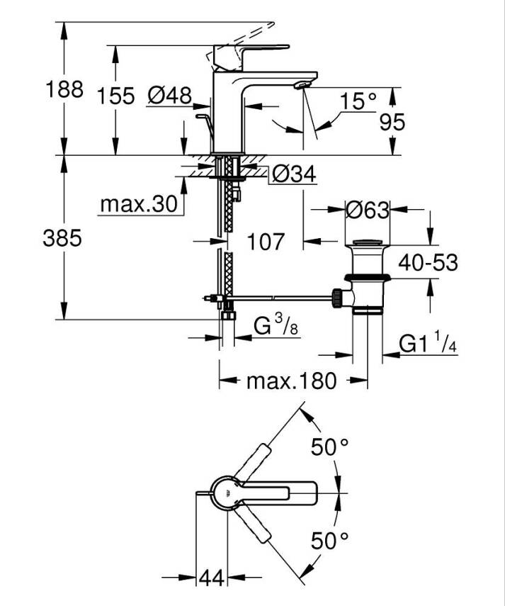 Grohe Lineare Lavabo Bataryası Sifon Kumandalı Fırçalı Sert Grafit 32109AL1 - 4