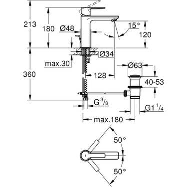 Grohe Lineare Sifon Kumandalı Lavabo Bataryası Fırçalı Sert Grafit 32114AL1 - 2