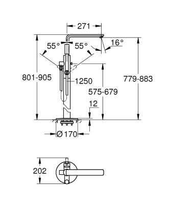 Grohe Lineare Yerden Küvet Bataryası (Sıva Üstü Grubu), Fırçalı Sert Grafit 23792AL1 - 3