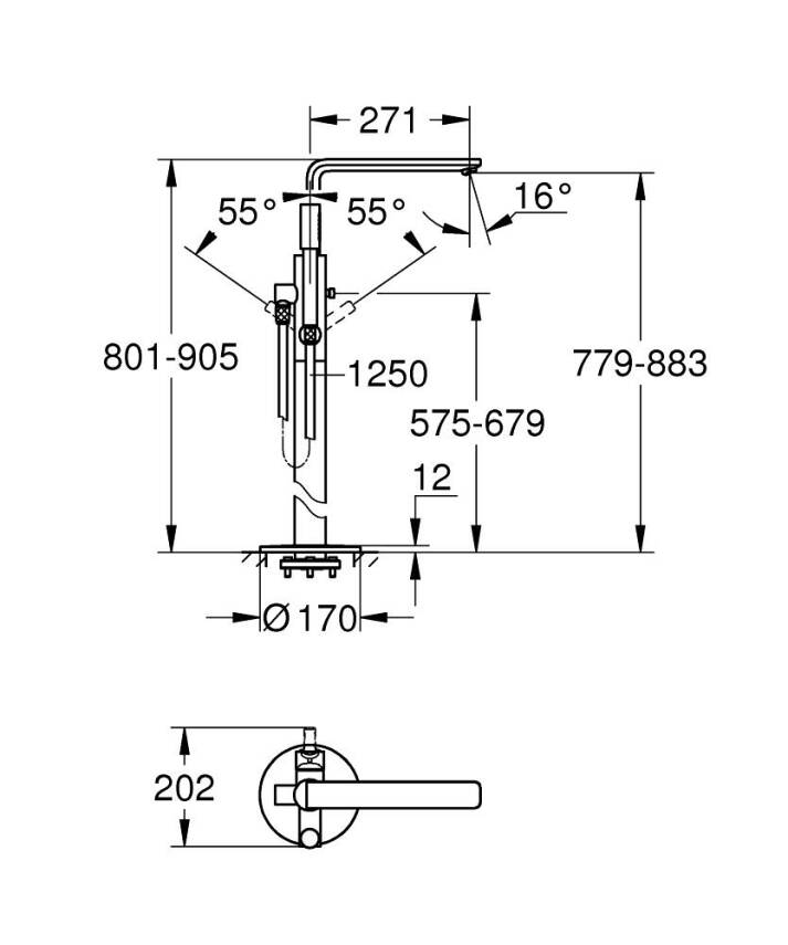 Grohe Lineare Yerden Küvet Bataryası (Sıva Üstü Grubu), Fırçalı Sert Grafit 23792AL1 - 3