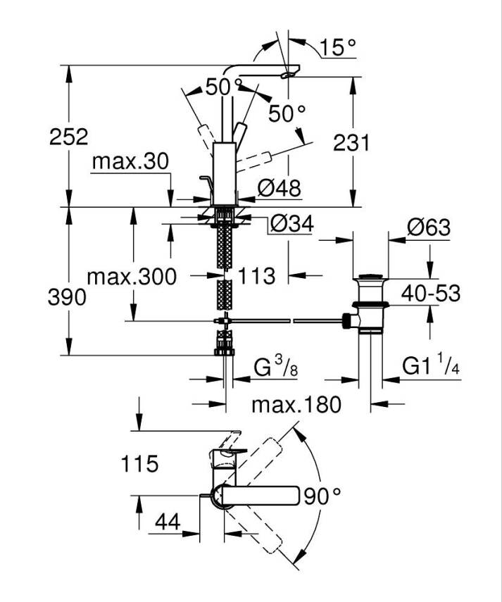 Grohe Lineare Yüksek Lavabo Bataryası, Sifon Kumandalı, Fırçalı Sert Grafit 23296AL1 - 4