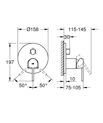 Grohe Plus Ankastre Banyo Bataryası (3 Yollu Sıva Üstü Grubu) Fırçalı Sert Grafit 24093AL3 - 2