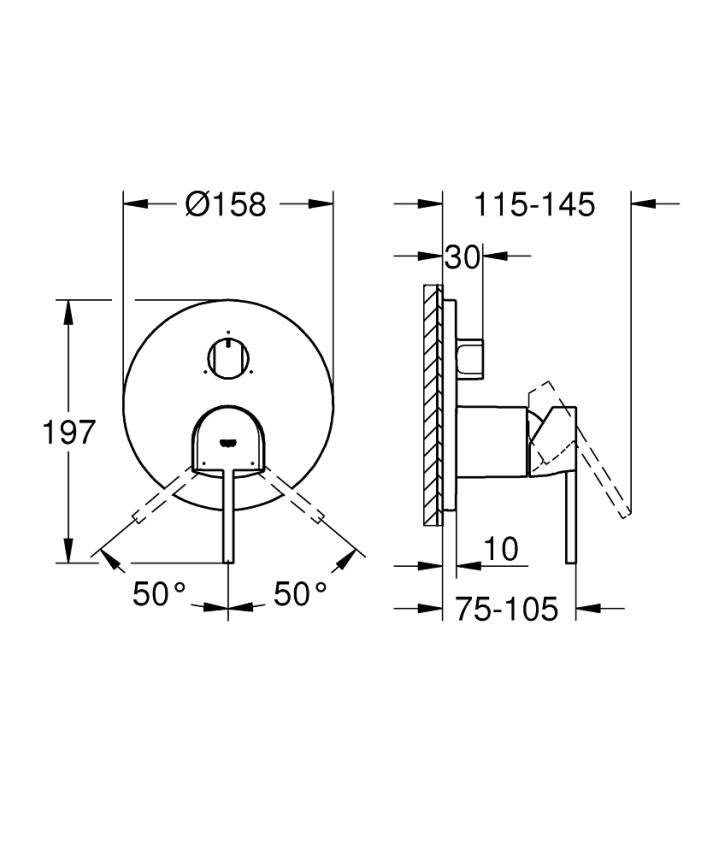 Grohe Plus Ankastre Banyo Bataryası (3 Yollu Sıva Üstü Grubu) Fırçalı Sert Grafit 24093AL3 - 2