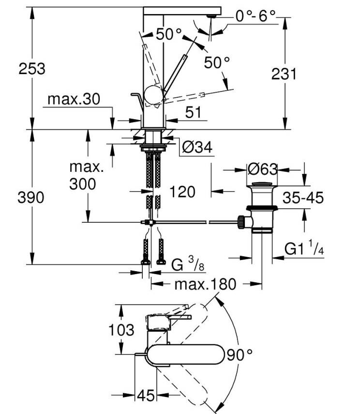 Grohe Plus Yüksek Lavabo Bataryası, Sifon Kumandalı Krom 23851003 - 2