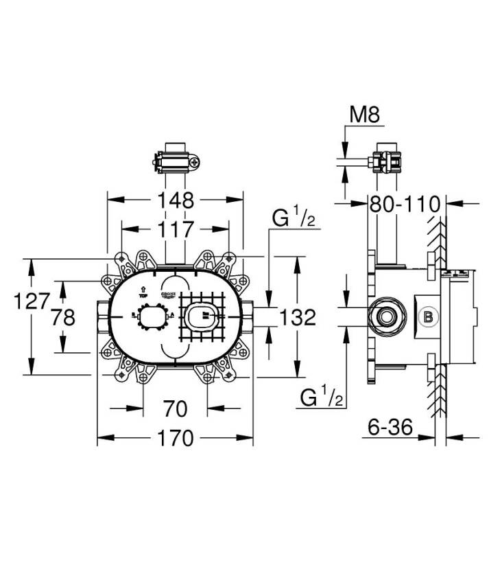 Grohe Rainshower 360 26254000 KoDLu Tepe Duşu İçin Ankastre İç Gövde 26264001 - 2